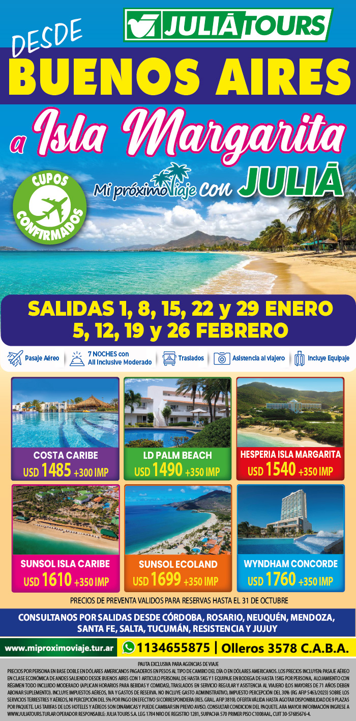 ISLA MARGARITA VERANO 2027 PRE-VENTA HASTA EL 30/10/2026
